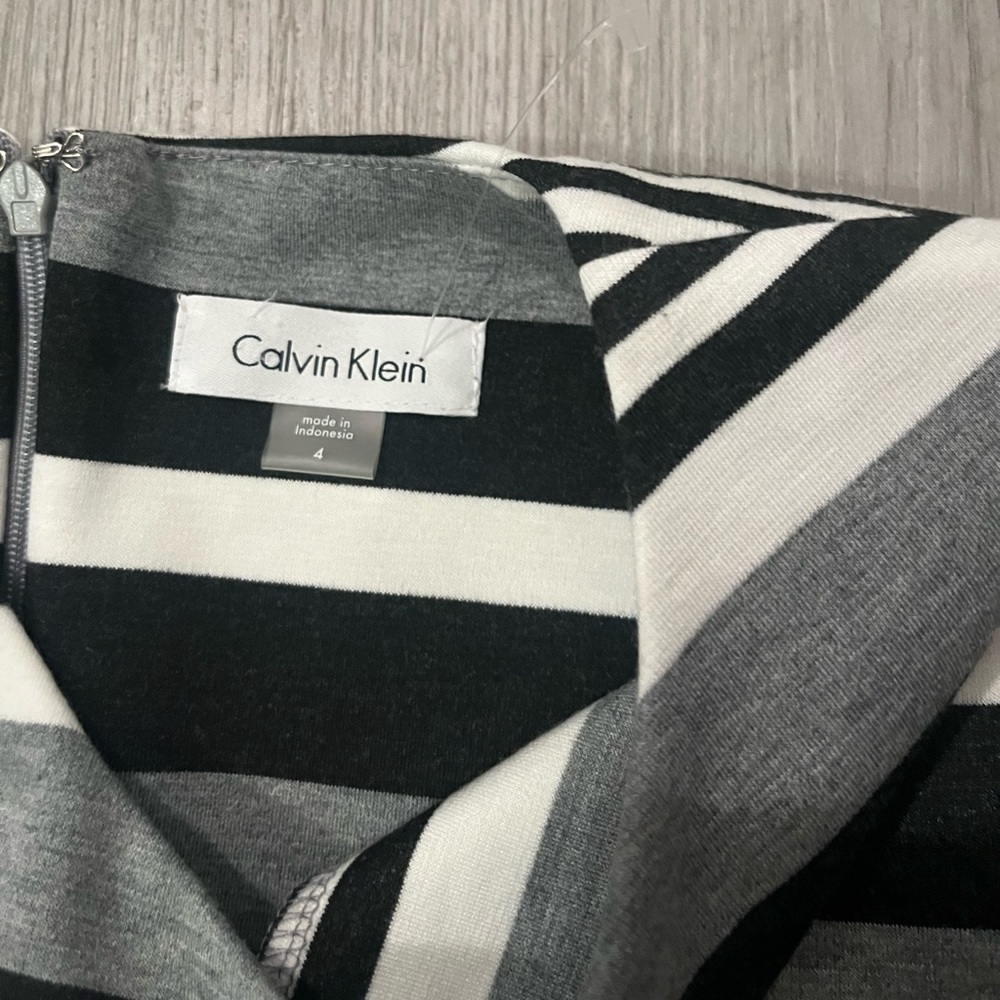 NWT Calvin Klein Black White Gray Sleeveless Striped Shift Sheath Dress - Picture 4 of 6